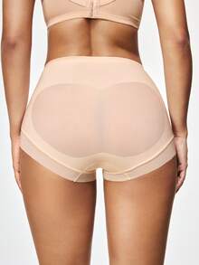 SHAPORA 女士高腰塑身短裤，网眼拼接，收腹，修身，舒适，休闲，简约，EasyComfort Chic 秋季下装 - 杏色 - 查看 1