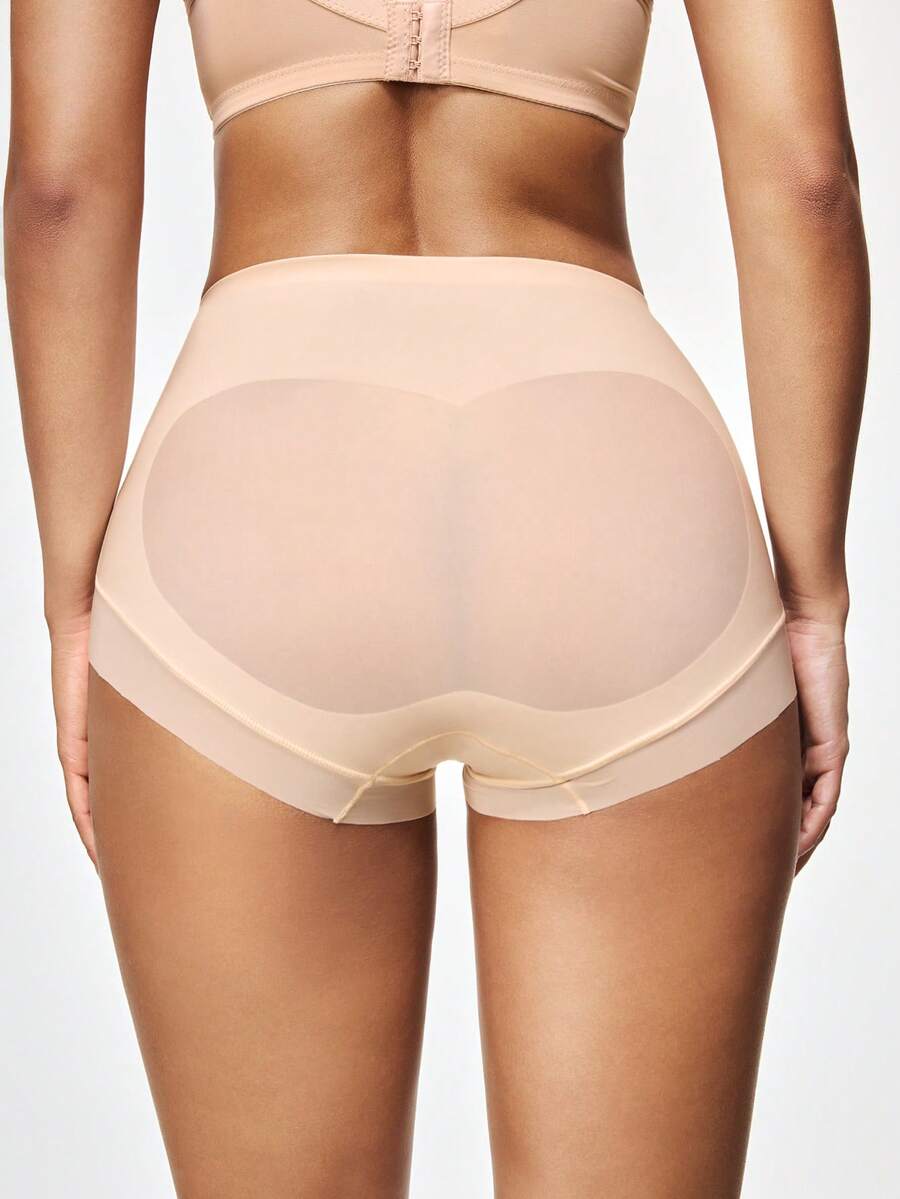 SHAPORA 女士高腰塑身短裤，网眼拼接，收腹，修身，舒适，休闲，简约，EasyComfort Chic 秋季下装 - 杏色 - 查看 1