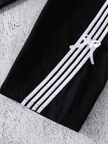 Tween Girls' Colorblock Striped Bow Decor Pants - Black - View 7