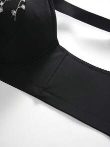 1 pièce Soutien-gorge en dentelle noire grande taille avec armature, bretelles larges confortables, qui soulève et met en valeur la poitrine - Noir - Voir 5