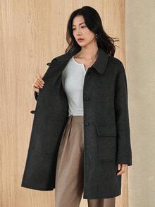 Dazy-Less 女士休闲宽松优雅中长款厚外套，适合秋冬季商务通勤 - 深灰色 - 查看 3