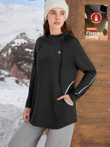 Menodora SHEIN Sport Nature Hike 女款高弹力亲肤户外运动连帽卫衣，秋冬款 - 黑色 - 查看 3