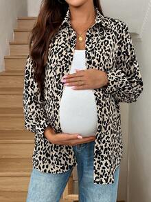 SHEIN Casual Woman,Fall Clothes,Autumn Clothes,Materity Autumn Clothes Maternity Pregnant Women's Casual Fashionable Street Chic Resort Style Leopard Print Loose Fit Drop Shoulder Long Sleeve Shirt, Spring/Autumn Leopard Shirt Cheetah Print Top Button Up Women Shirt Leopard Print Shirt Animal Print Shirt Leopard Print Top Cheetah Shirt Leopard Print Shirt Women Leopard Print Shirt Women Shirt Mimi Shirt