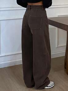 DAZY Women's Casual Loose Brown Denim Jeans, Autumn - Coffee Brown - View 2