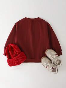 THE HAPPY LOOK 年轻男孩字母刺绣紫红色针织落肩运动衫，复古休闲风格 - 中紫紅色 - 查看 2