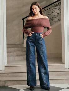 Anewsta Jeans en denim pour femmes, convient pour l'automne, l'hiver, le printemps, le Nouvel An, les fêtes, élégant, chic, , Noël, les festivals, les vacances, les sorties, le casual