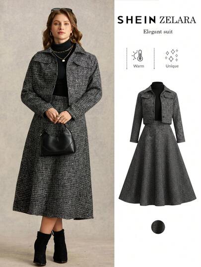 Zelara Plus Size Elegant Tweed Jacket And Skirt 2 Pieces Set, Autumn Sequin  Winter Dress Women Winter Clothes For Women Maija Fall Winter 2025 Women Maija 2025 Elegant Dress Women Elegant Dresses For Ladies Sequin Dress For Women Sequin Shiny Dress Sparkly Dress  Elegant Dress Women Elegant Women's Se New Year Look Clothes For New Year New Year Clothes Winter Clothes For Women Women's Winter Coat Elegant Dress Women Clothes For New Year Winter Clothes For Women