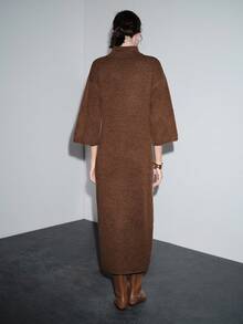 Lumivelle 女式优雅高领半袖开衩毛衣裙，秋冬