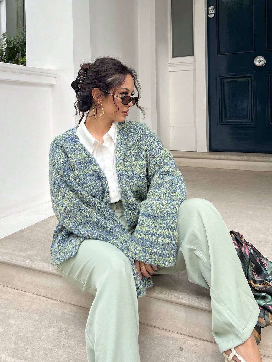 NegzBox Cardigan oversize à manches évasées en tricot, style printemps Y2K années 90, décontracté et mignon. Idéal pour l'aéroport, l'automne, la rentrée scolaire, l'hiver, le quotidien et le travail de bureau.