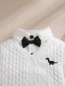 SHEIN 2025秋冬法式复古白色长袖二合一上衣搭配基础款黑色裤子，适合上学、外出等各种场合，适合幼儿男孩的绅士风 - 彩色 - 查看 7