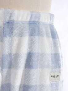 SUMWON Relaxed Fit Checked Sweatpants For Lounging Comfort Casual Elastic Waist Pajama Bottoms With Soft Fleece Texture - Blue - View 4