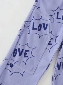 THE HAPPY LOOK Young Girl Casual Letter Print Straight Leg Pants - Purple - View 6