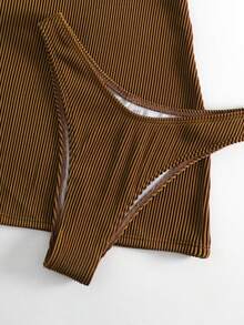 Bonvoyette Women's Summer Beach Solid Color Halter Tie Sexy Bikini Swimwear Set With Cover-Up Skirt, 3 Pieces Set - Coffee Brown - View 7