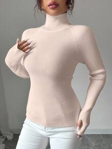 SHEIN Raffinéa Y2K 优雅户外针织套头衫，适合通勤、度假和日常穿着 - 杏色 - 查看 5