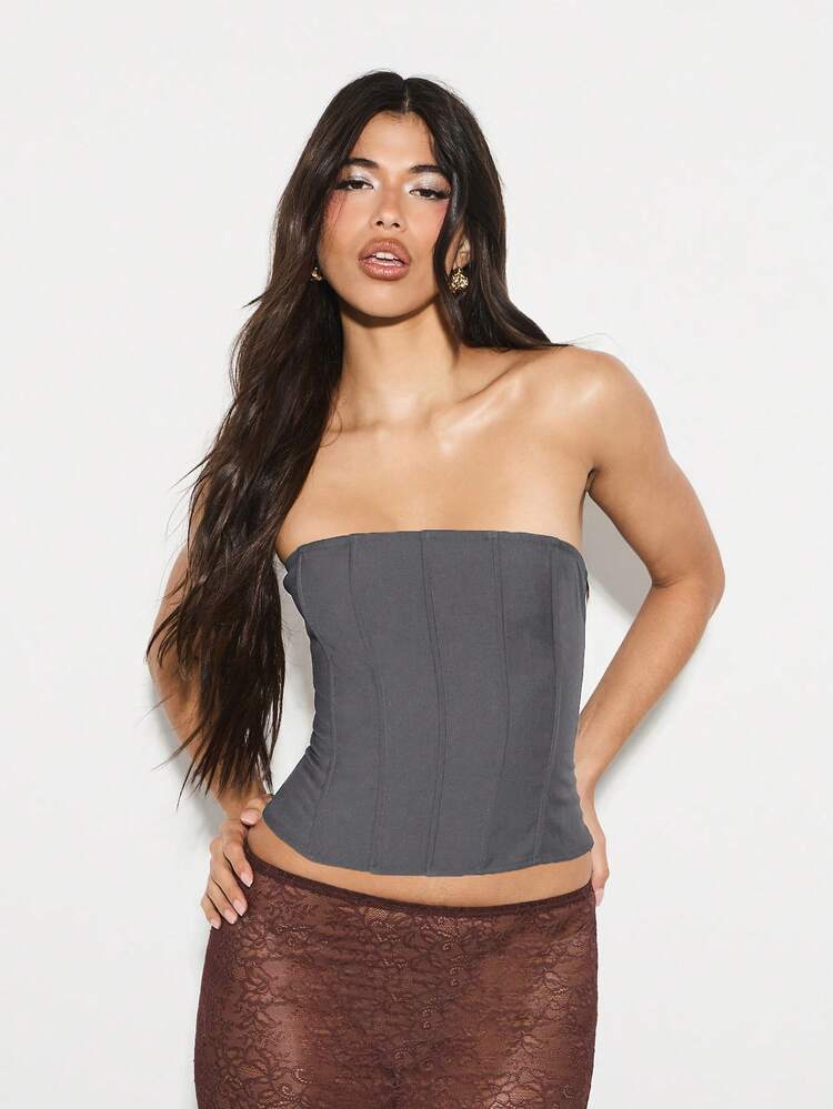 KIZN Strapless Bustier Corset Top With Lace Up Back