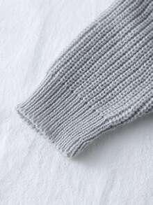 SHEIN Young Girl' Gray Solid White Bow Decor Round Neck Long Sleeve Sweater - Grey - View 5