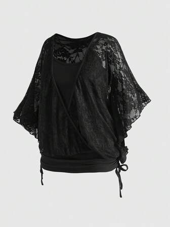Goth Robe mini avec volants et bordure en dentelle, grande taille