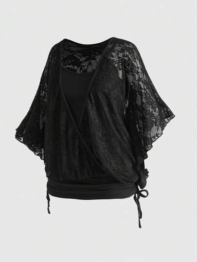 Goth Robe mini avec volants et bordure en dentelle, grande taille