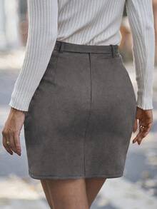 SHEIN LUNE Fashionable Versatile Solid Color Wrap Skirt, Autumn - Grey - View 2