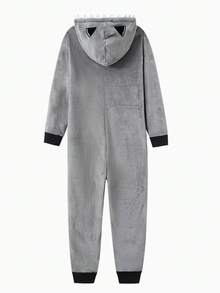 男士鲨鱼毛绒连帽连体睡衣，冬季款