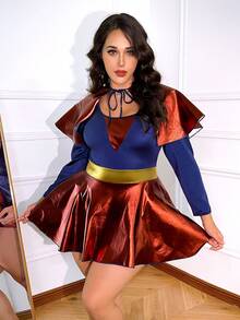 Fantasy Costume Fantasy Costume 大码女式撞色圆领长袖内衣三件套 - 彩色 - 查看 6