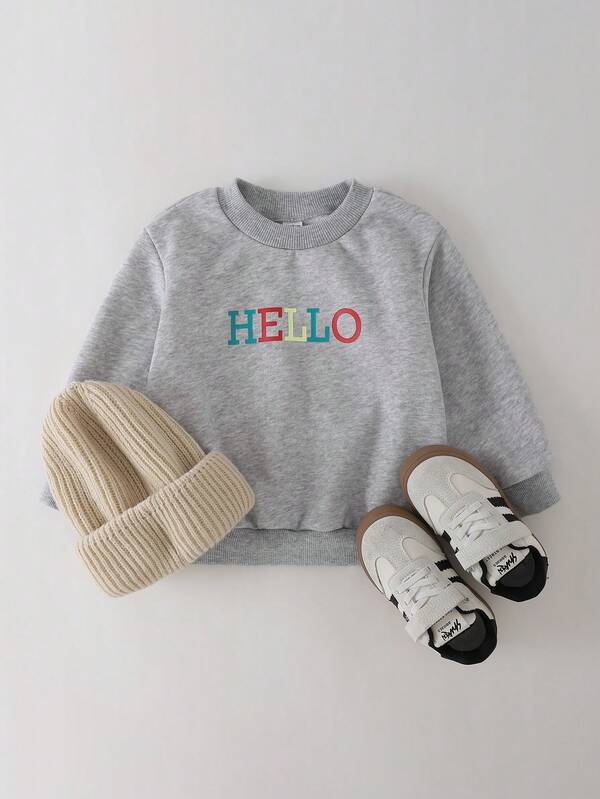 THE HAPPY LOOK Young Girl Grey Letter Print Basic Style Sweatshirt