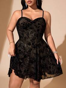 Hourglow Plus Size Solid Color Ruched Sexy Spaghetti Strap Summer Dress, For Hourglass Body Shape/Valentine's Day