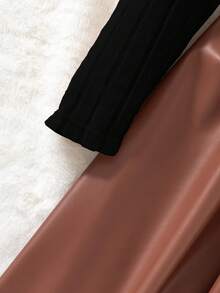 SHEIN Sparklyn 1 件女童圆领长袖罗纹针织拼布碎花下摆连衣裙，甜美淑女，秋季 - 彩色 - 查看 5