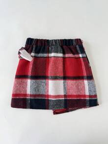 Leap Crew Conjunto de 2 peças/conjuntos para meninas, camiseta de veludo com gola falsa e manga curta, blusa e saia com detalhe de laço, estampa xadrez e bainha assimétrica, gola falsa, fofo, casual e vintage, elegante, ótimo para uso casual e diário e para a escola no outono e inverno, para o Natal - Vermelho - Ver 10