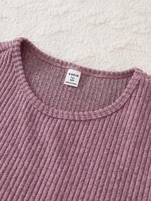 4pcs Girls Ribbed Long Sleeve Top And Leggings Pajama Set, Grey & Pink - Multicolor - View 3