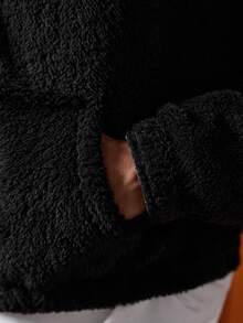 Manfinity VCAY Men's Solid Color Minimalist Casual Zip-Up Pullover Sweatshirt Sweatshirt - Black - View 9