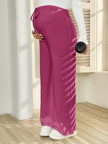 SHEIN 孕妇纯色休闲裤 - 玫紅色 - 查看 4