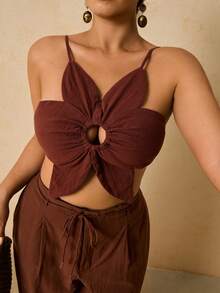 Travachic Plus Size Women Brown Floral Print Blouse Resort Wear New Year Beach Stylish Women's Blouses Beach Fashion Brown Top Tropical Vacation - Brown - View 7