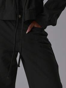 MUSERA 直筒卷边牛仔裤，优雅夜生活秋季性感可爱酷女孩街头风春夏装扮 - 黑色 - 查看 5