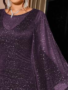 Cravure سترة بلا أكمام مزينة بالترتر فاخرة للمرأة البدينة، أنيقة للحفلات والمناسبات الرسمية، مرشقة وممدودة، طقم قطعتين - الأرجواني - مشاهدة 6