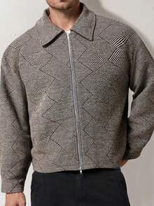 Airaco 休闲时尚男士拉链宽松长袖外套 - 灰色 - 查看 4