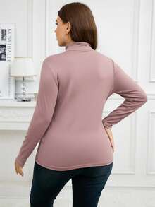 SHEIN Clasi 大码女式保暖长袖T恤，秋冬 - 珊瑚粉 - 查看 2