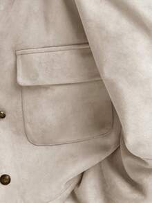 Nöista Noista 常规款棕色绒面革夹克配有大前袋和金属纽扣，适合返校、女士服装、音乐会，非常适合休闲、秋季、波西米亚风、休闲、休闲、可爱的返校和办公室女士服装。 - 淺灰色 - 查看 5