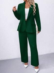 SHEIN Clasi Plus Size Women Solid Color Lapel Collar Long Sleeve Casual Blazer Jacket, Spring & Fall Graduation,Back To School,Teacher Outfits For Women Autumn - Dark Green - View 6