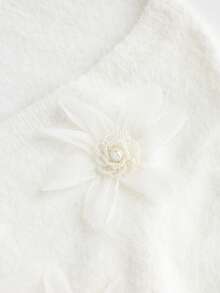 SHEIN Franclia Women's Elegant Applique Button Front Dropped Shoulder Fluffy Knit Cardigan, Autumn/Winter, Christmas