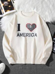 Manfinity CasualKnits Men's Casual Letter & Heart Pattern Crew Neck Long Sleeve Sweater, Autumn/Winter - White - View 3