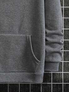 Manfinity Homme 男士休闲袋鼠口袋半拉链连帽卫衣，秋季休闲男士套头连帽衫，长袖上衣 - 灰色 - 查看 3