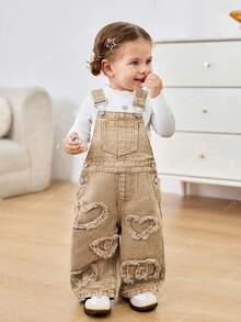 TaviRue 女婴流苏心形卡其色牛仔背带连体衣