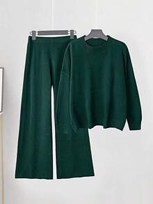 Linhara 大码女士针织羊毛毛衣家居服套装，咖啡色 - 墨綠色 - 查看 7