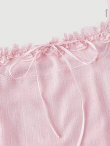 SHEIN MOD Women's Casual Versatile Lace Trim Camisole,New Year Look, Holiday,Cute,Tea Party,Garden Party,Fairy Top, Pink Bow Top,Women's Country Clothing, ,Boho ,Y2K,Tank Top - Pink - View 5