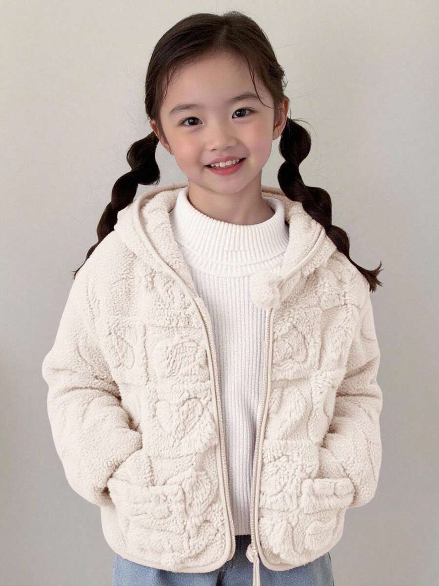 SHEIN 少女心對比色連帽抓絨外套,秋冬保暖,適合休閒出遊、度假、上學等多種場合 - 卡其色 - 查看 1
