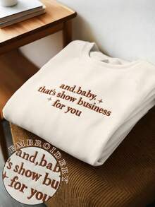 INAWLY Women's Sweatshirts/Letter Pattern Embroidery/Embroidery Crafts, Embroidery Styles/Fun Sweatshirts/Cute New Year Party Sweatshirts, Winter Retro Sweatshirts, Casual Simple Fashion Sweatshirts/Women's Loose Casual Round Neck Tops/Autumn And Winter - Beige - View 1