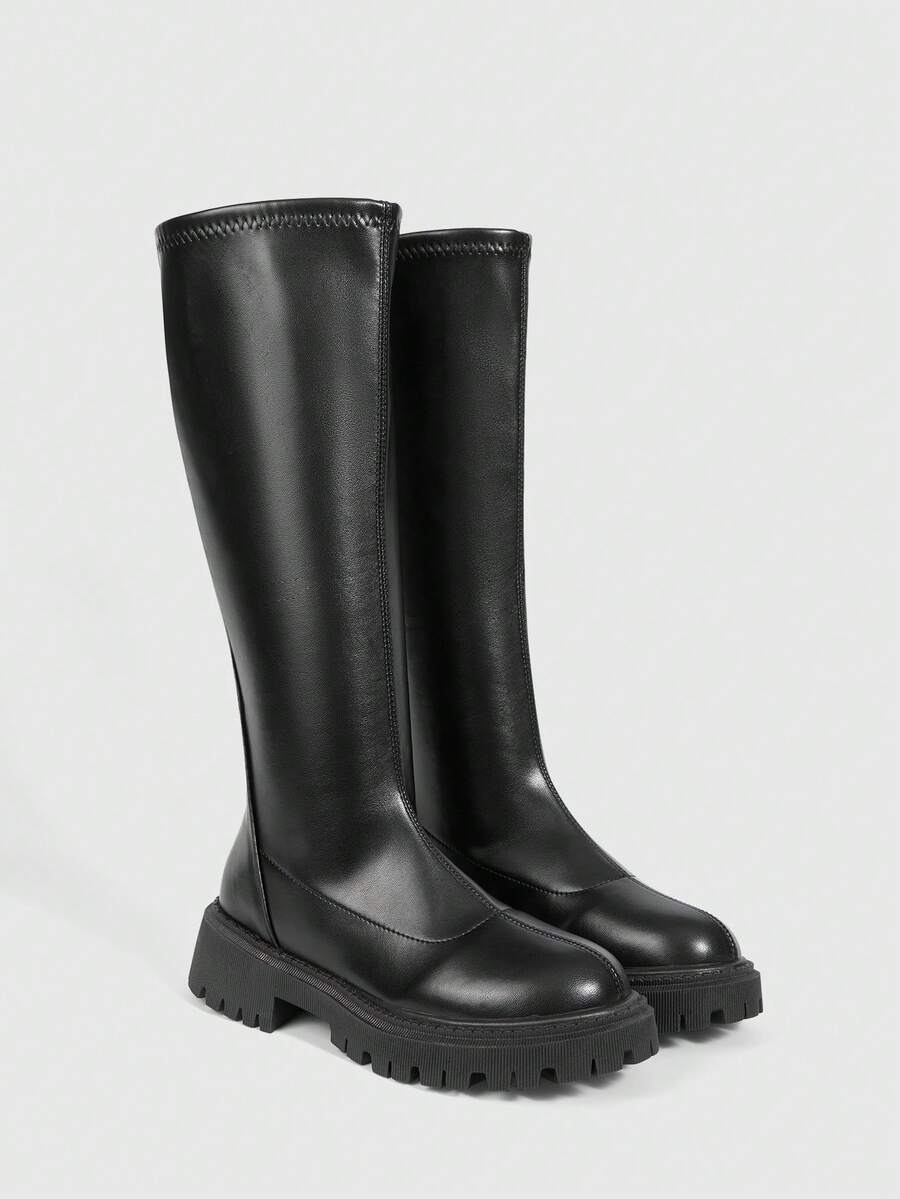 MISSGUIDED Platform Knee High Boots With Chunky Sole And Zipper Closure For Fall Winter For Christmas - Black - View 1