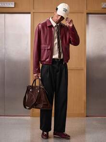 SWAVVY 男士时尚百搭休闲通勤长袖夹克 - 中紫紅色 - 查看 3