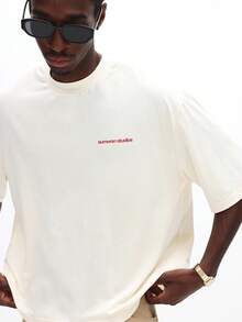 SUMWON 宽松圆领个性 T 恤，背部大胆印花，短袖棉混纺休闲上衣 - 白色 - 查看 4